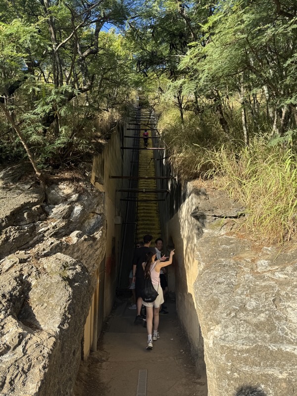 Steile Treppe zwischen Felswänden am Diamond Head